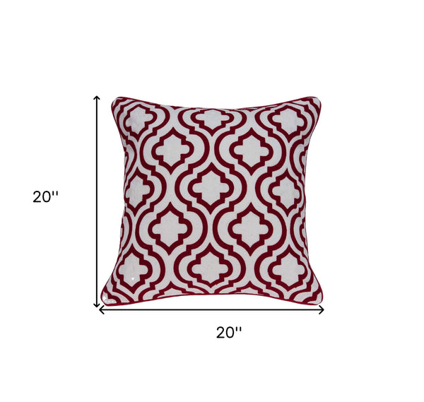 Homeroots 20" X 7" X 20" Transitional Red And White Accent Pillow Cover With Poly Insert   334133