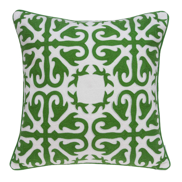 Homeroots 20" X 7" X 20" Traditional Green And White Accent Pillow Cover With Poly Insert   334136