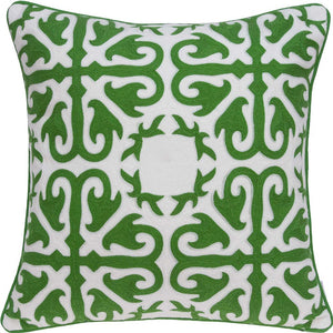Homeroots 20" X 7" X 20" Traditional Green And White Accent Pillow Cover With Poly Insert   334136