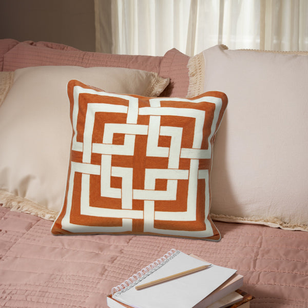 Homeroots 20" X 7" X 20" Transitional Orange And Off White Pillow Cover With Poly Insert   334139
