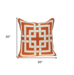 Homeroots 20" X 7" X 20" Transitional Orange And Off White Pillow Cover With Poly Insert   334139