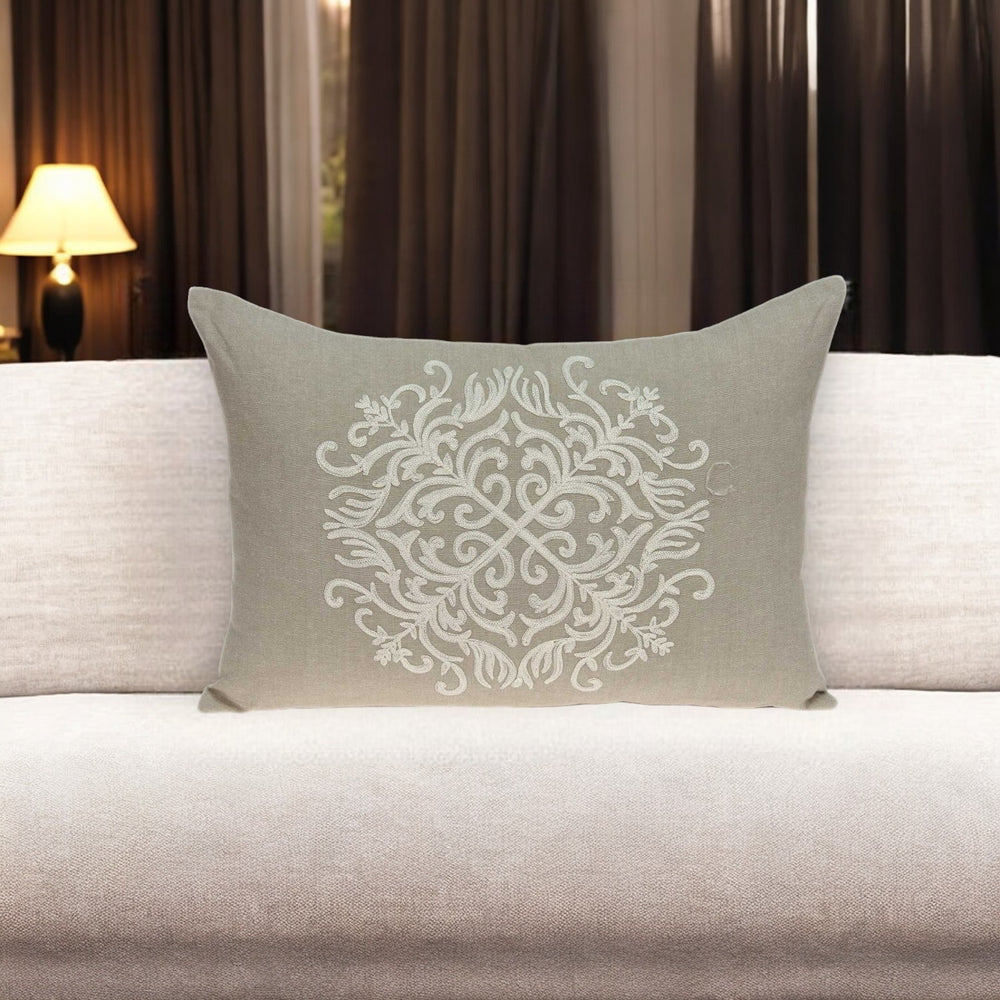 Homeroots 14" X 20" Beige Cotton Throw Pillow   334144