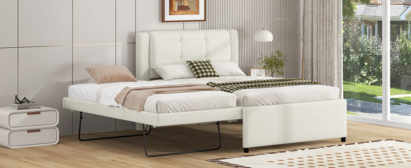 English Elm Full Size Upholstered Platform Bed With Versatile Trundle For Stylish And Comfortable Sleep Solutions DL001678AAK