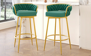 English Elm Christopher Knight Home® - Swivel Counter Height Bar Stools Set of 2 with 180° Turn, Hand-Woven Back, Gold Frame, Velvet Comfort Green N762P216979F