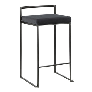 English Elm Contemporary Stackable Steel Counter Stools Padded Fabric Seats for Kitchen Islands Set of 2 B202P222009
