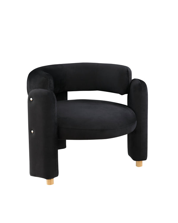 English Elm Accent Chair with Hollow Backrest for Ergonomic Support, Solid Wood Frame, Stylish Fabric Upholstery Black W1420P194054