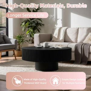 English Elm Round Fluted Pedestal Coffee Table Mid Century Mdf Base for Compact Living Spaces W3204P390987