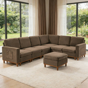 English Elm Modern Modular Sectional Sofa Plush Fabric Upholstery Reconfigurable Living Room Seating Brown W2085S00112