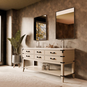 English Elm White Oak Double Bath Vanity 72" W X 22" D With Cultured Marble Top & Chrome Faucet Set Included B2731P260323-GIGA