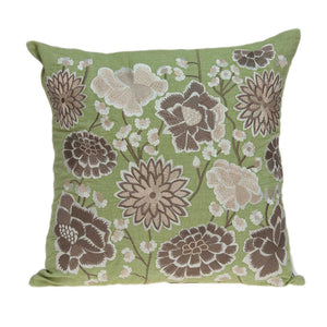 Homeroots 20" X 20" Green Floral Cotton Down Pillow   334295