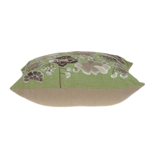 Homeroots 20" X 20" Green Floral Cotton Down Pillow   334295