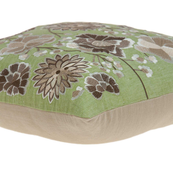 Homeroots 20" X 20" Green Floral Cotton Down Pillow   334295