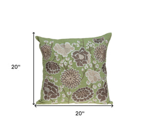 Homeroots 20" X 20" Green Floral Cotton Down Pillow   334295