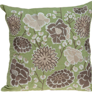 Homeroots 20" X 20" Green Floral Cotton Down Pillow   334295