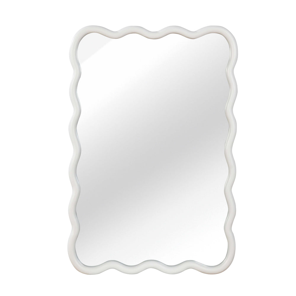 English Elm White 24"x36" Wavy Rectangle Solid Wood Frame Mirror - Elegant Bohemian Design, Tempered Glass Clarity W2203P389034