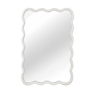 English Elm White 24"x36" Wavy Rectangle Solid Wood Frame Mirror - Elegant Bohemian Design, Tempered Glass Clarity W2203P389034