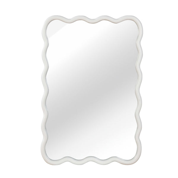 English Elm White 24"x36" Wavy Rectangle Solid Wood Frame Mirror - Elegant Bohemian Design, Tempered Glass Clarity W2203P389034