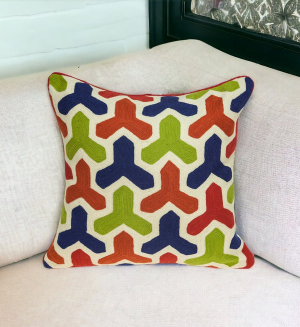 Homeroots 20" X 7" X 20" Handmade Transitional Red And Blue Pillow Cover With Poly Insert   334318