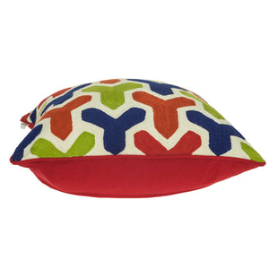 Homeroots 20" X 7" X 20" Handmade Transitional Red And Blue Pillow Cover With Poly Insert   334318