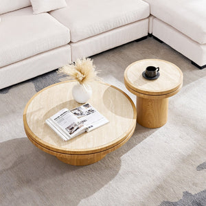 English Elm 19.49 Inch Round Sintered Stone Top Mdf Pedestal Side Table for Modern Living Spaces W876P460753