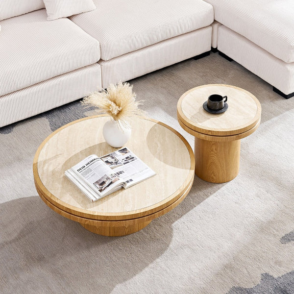 English Elm 19.49 Inch Round Sintered Stone Top Mdf Pedestal Side Table for Modern Living Spaces W876P460753