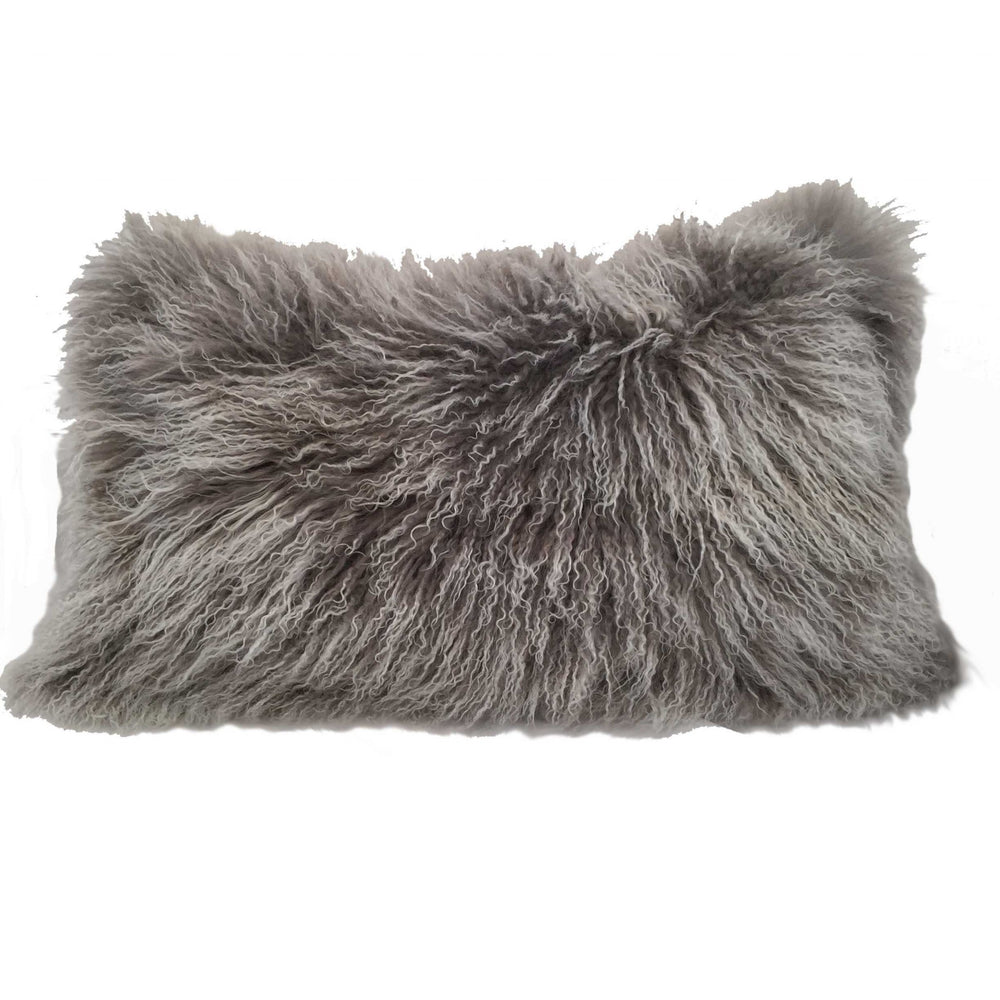 Homeroots 17" Grey Genuine Tibetan Lamb Fur Pillow With Microsuede Backing   334353