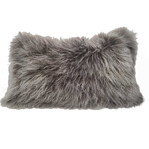 Homeroots 17" Grey Genuine Tibetan Lamb Fur Pillow With Microsuede Backing   334353