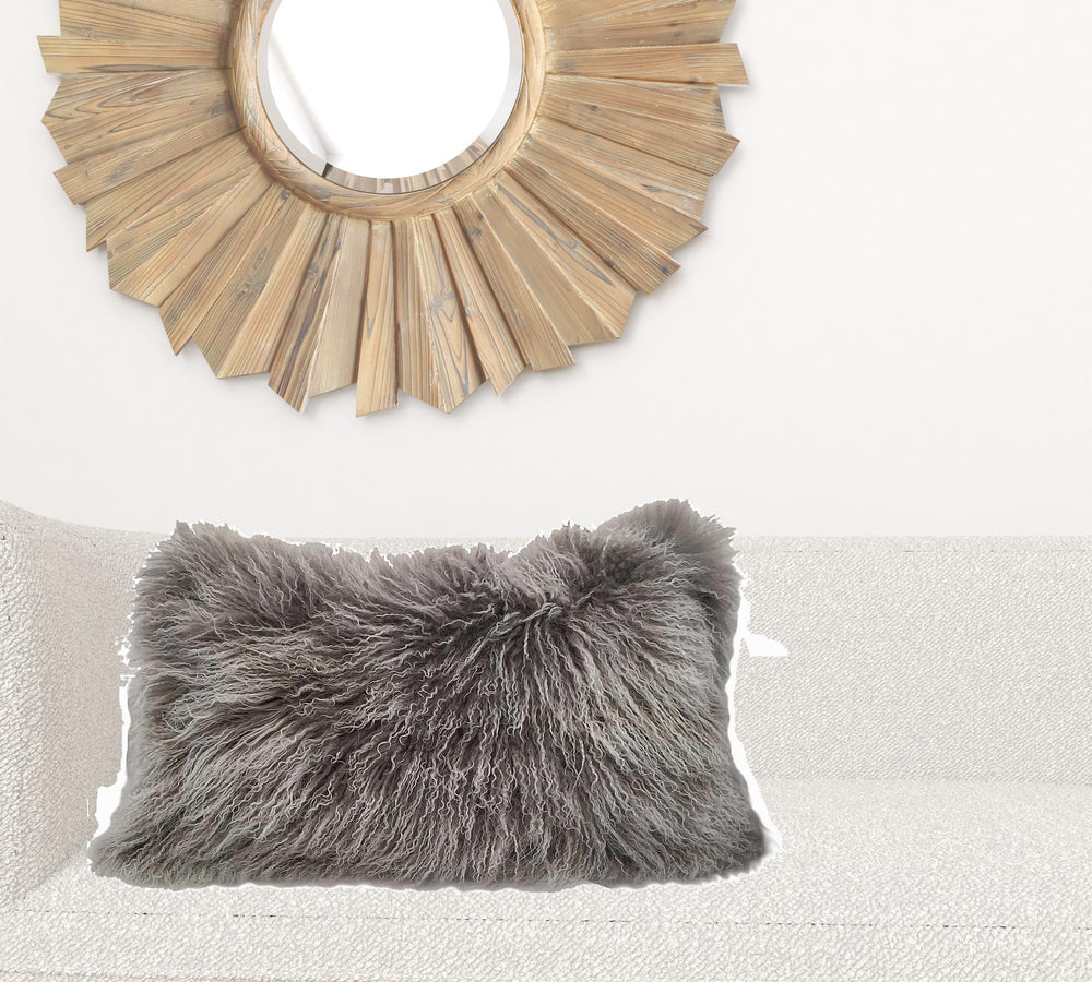 Homeroots 17" Grey Genuine Tibetan Lamb Fur Pillow With Microsuede Backing   334353