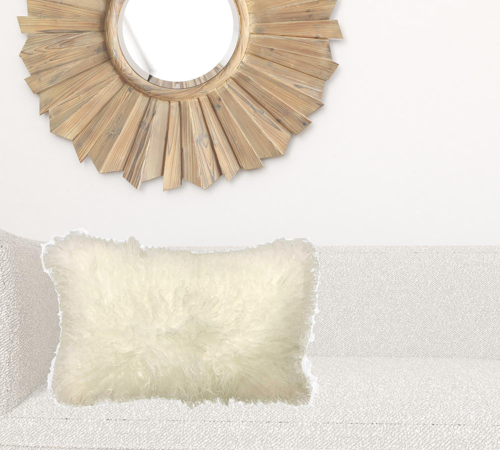 Homeroots 20" Creamy Genuine Tibetan Lamb Fur Pillow With Microsuede Backing   334355