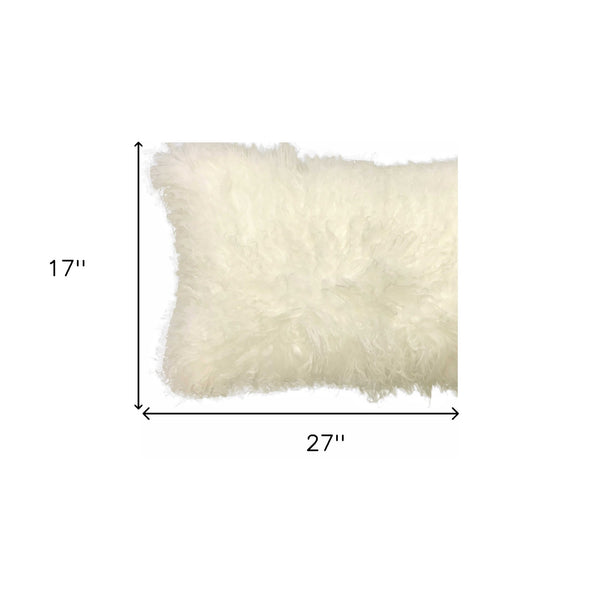 Homeroots 20" Creamy Genuine Tibetan Lamb Fur Pillow With Microsuede Backing   334355