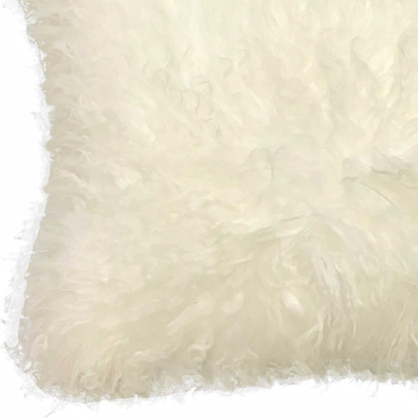 Homeroots 20" Creamy Genuine Tibetan Lamb Fur Pillow With Microsuede Backing   334355