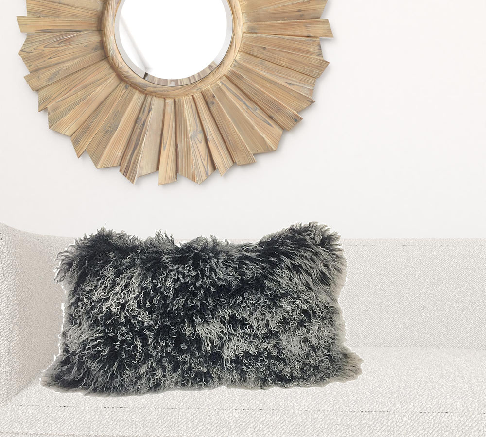 Homeroots 17" Black Genuine Tibetan Lamb Fur Pillow With Microsuede Backing   334356