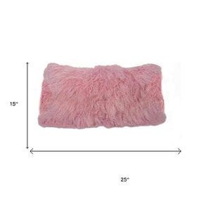 HomeRoots 15" Pink Lambswool Down Lumbar Throw Pillow - Plush Comfort & Elegant Style for Cozy Living Spaces 334357