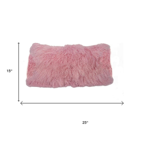 HomeRoots 15" Pink Lambswool Down Lumbar Throw Pillow - Plush Comfort & Elegant Style for Cozy Living Spaces 334357