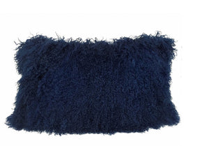 Homeroots 17" Navy Blue Genuine Tibetan Lamb Fur Pillow With Microsuede Backing   334358