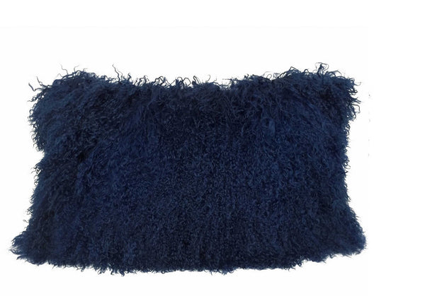 Homeroots 17" Navy Blue Genuine Tibetan Lamb Fur Pillow With Microsuede Backing   334358