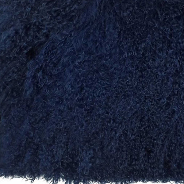 Homeroots 17" Navy Blue Genuine Tibetan Lamb Fur Pillow With Microsuede Backing   334358