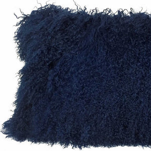 Homeroots 17" Navy Blue Genuine Tibetan Lamb Fur Pillow With Microsuede Backing   334358