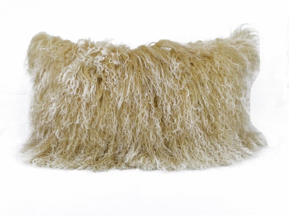 HomeRoots 20" Gold Tibetan Lamb Fur Lumbar Pillow with Microsuede Backing - Luxurious Comfort & Style! 334359