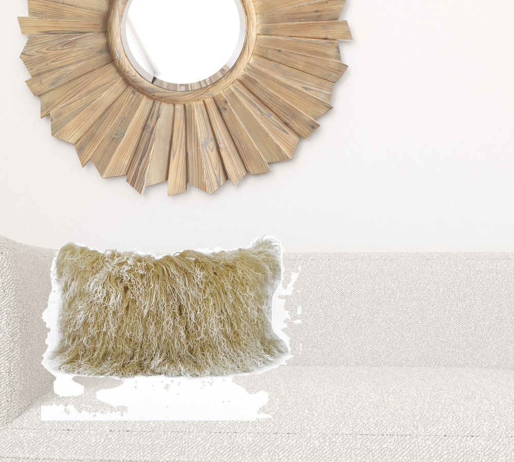 HomeRoots 20" Gold Tibetan Lamb Fur Lumbar Pillow with Microsuede Backing - Luxurious Comfort & Style! 334359