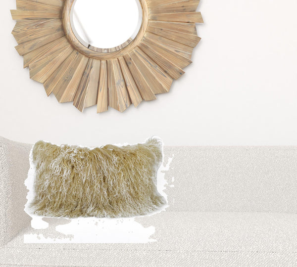 Homeroots 20" Gold Genuine Tibetan Lamb Fur Pillow With Microsuede Backing   334359