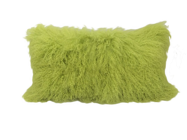 Homeroots 17" Lime Green Genuine Tibetan Lamb Fur Pillow With Microsuede Backing   334360