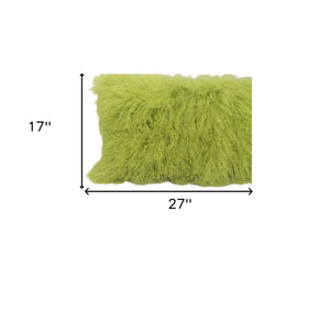 Homeroots 17" Lime Green Genuine Tibetan Lamb Fur Pillow With Microsuede Backing   334360