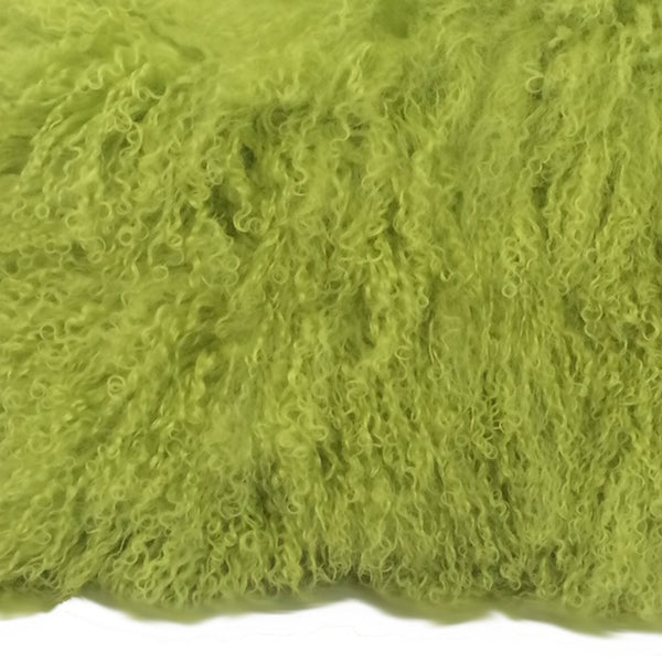 Homeroots 17" Lime Green Genuine Tibetan Lamb Fur Pillow With Microsuede Backing   334360