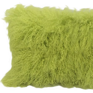 Homeroots 17" Lime Green Genuine Tibetan Lamb Fur Pillow With Microsuede Backing   334360