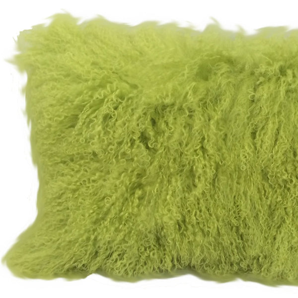 Homeroots 17" Lime Green Genuine Tibetan Lamb Fur Pillow With Microsuede Backing   334360