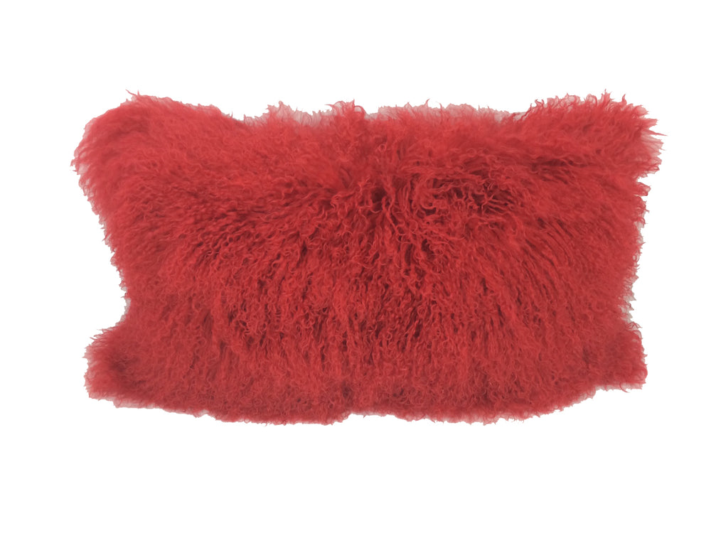 Homeroots 17" Red Genuine Tibetan Lamb Fur Pillow With Microsuede Backing   334361