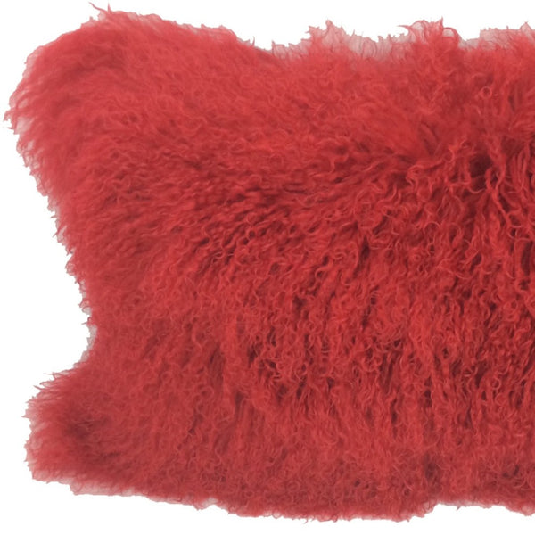 HomeRoots 17" Red Genuine Tibetan Lamb Fur Pillow for Luxurious Comfort & Stylish Support in Any Room 334361