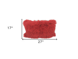 HomeRoots 17" Red Genuine Tibetan Lamb Fur Pillow for Luxurious Comfort & Stylish Support in Any Room 334361