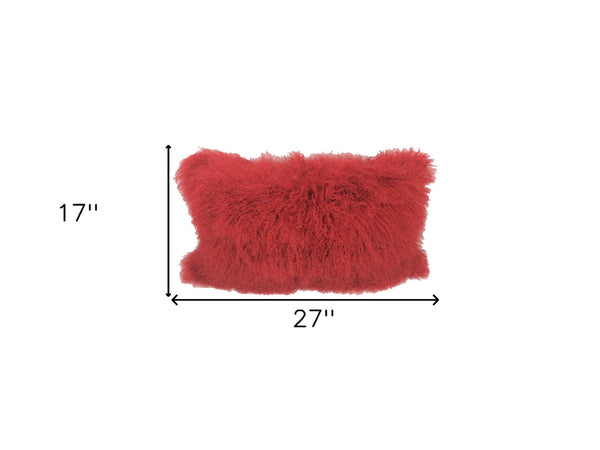 HomeRoots 17" Red Genuine Tibetan Lamb Fur Pillow for Luxurious Comfort & Stylish Support in Any Room 334361